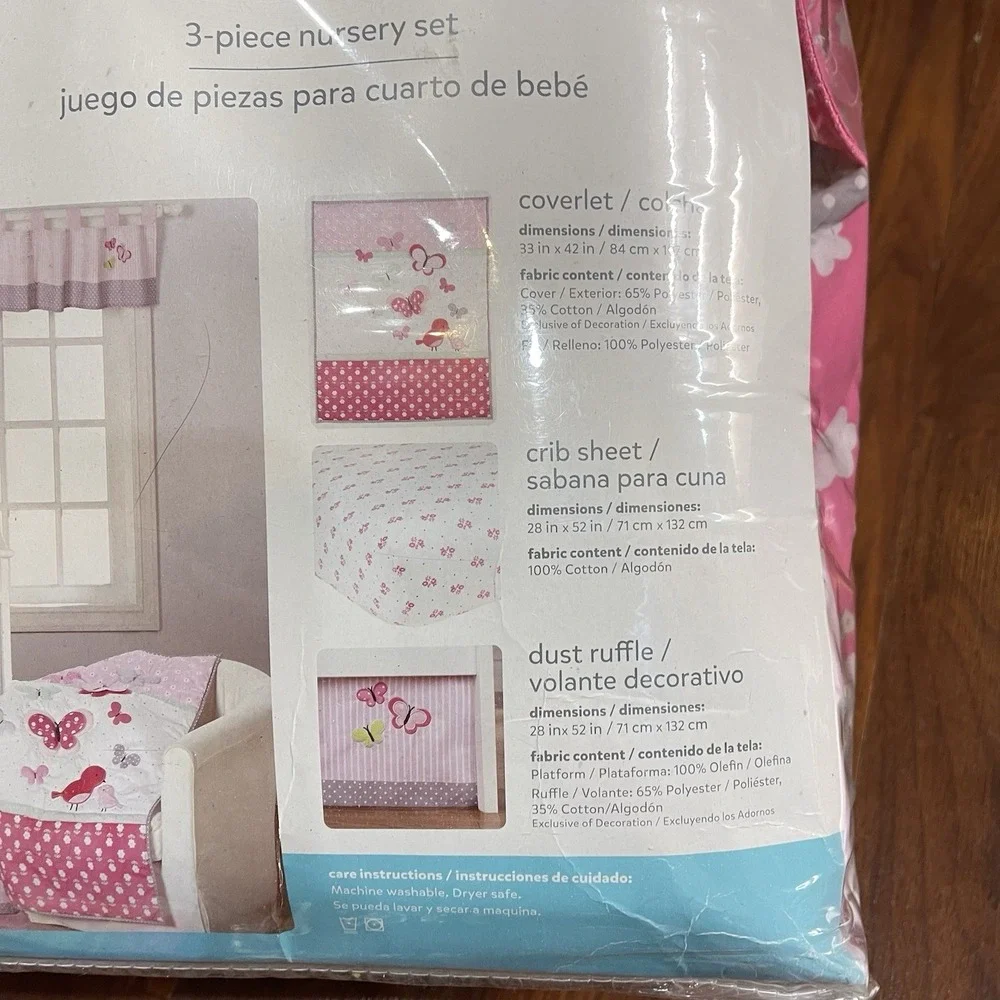 VTG NEW Child of Mine: Pink Little Birds and Friends 3 pc Crib Set by Carter's‎